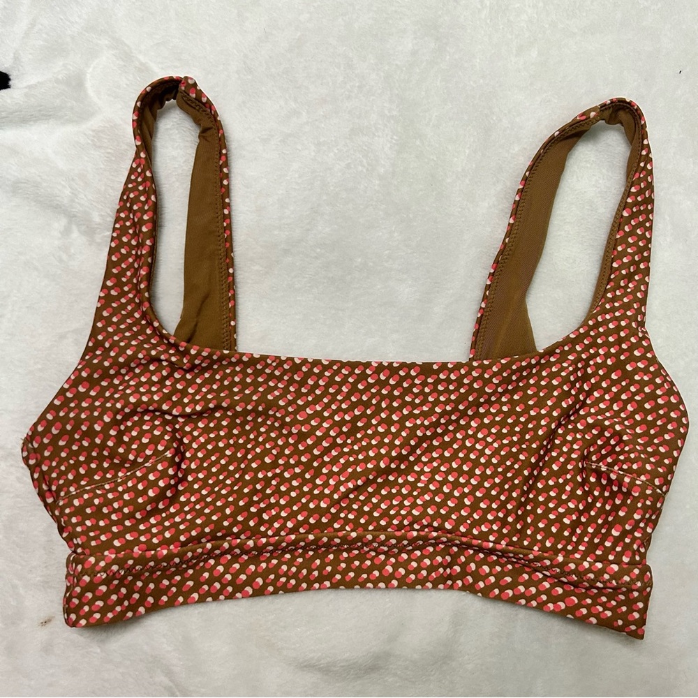 Aerie brown polka dot pattern scoop neck bikini top